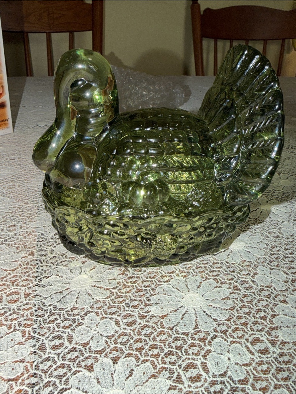 Green Glass Turkey Dish Decorative Candy Holder